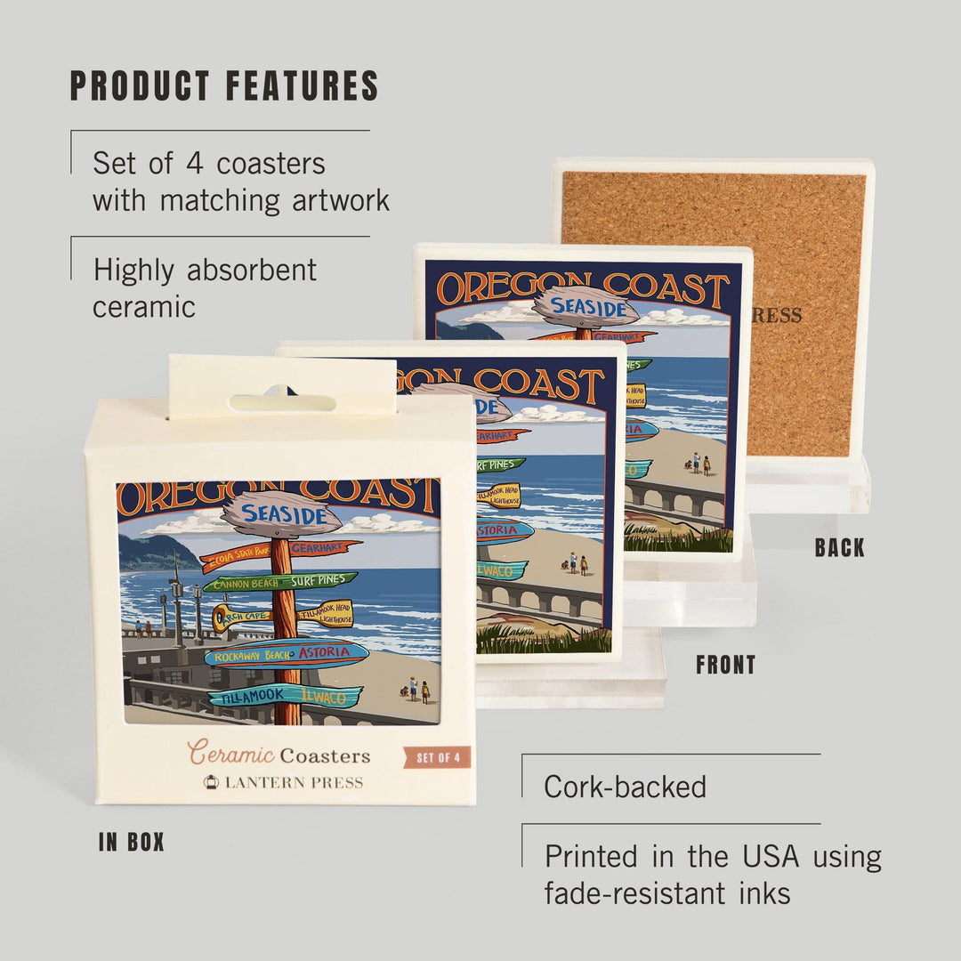 Seaside, Oregon, Signpost, Coasters Coasters Lantern Press