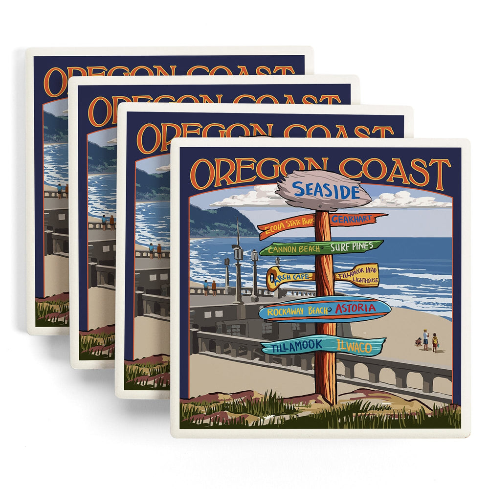 Seaside, Oregon, Signpost, Coasters Coasters Lantern Press