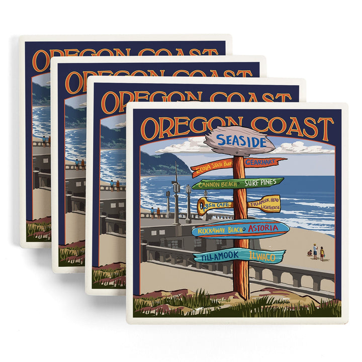 Seaside, Oregon, Signpost, Coasters Coasters Lantern Press