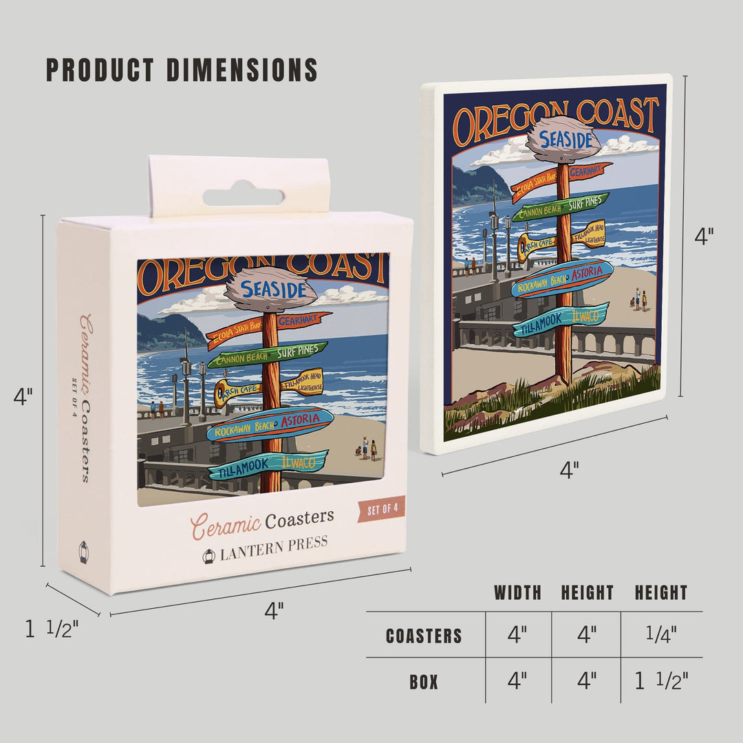 Seaside, Oregon, Signpost, Coasters Coasters Lantern Press
