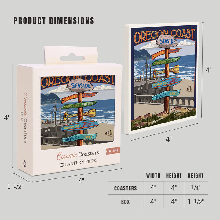 Seaside, Oregon, Signpost, Coasters Coasters Lantern Press
