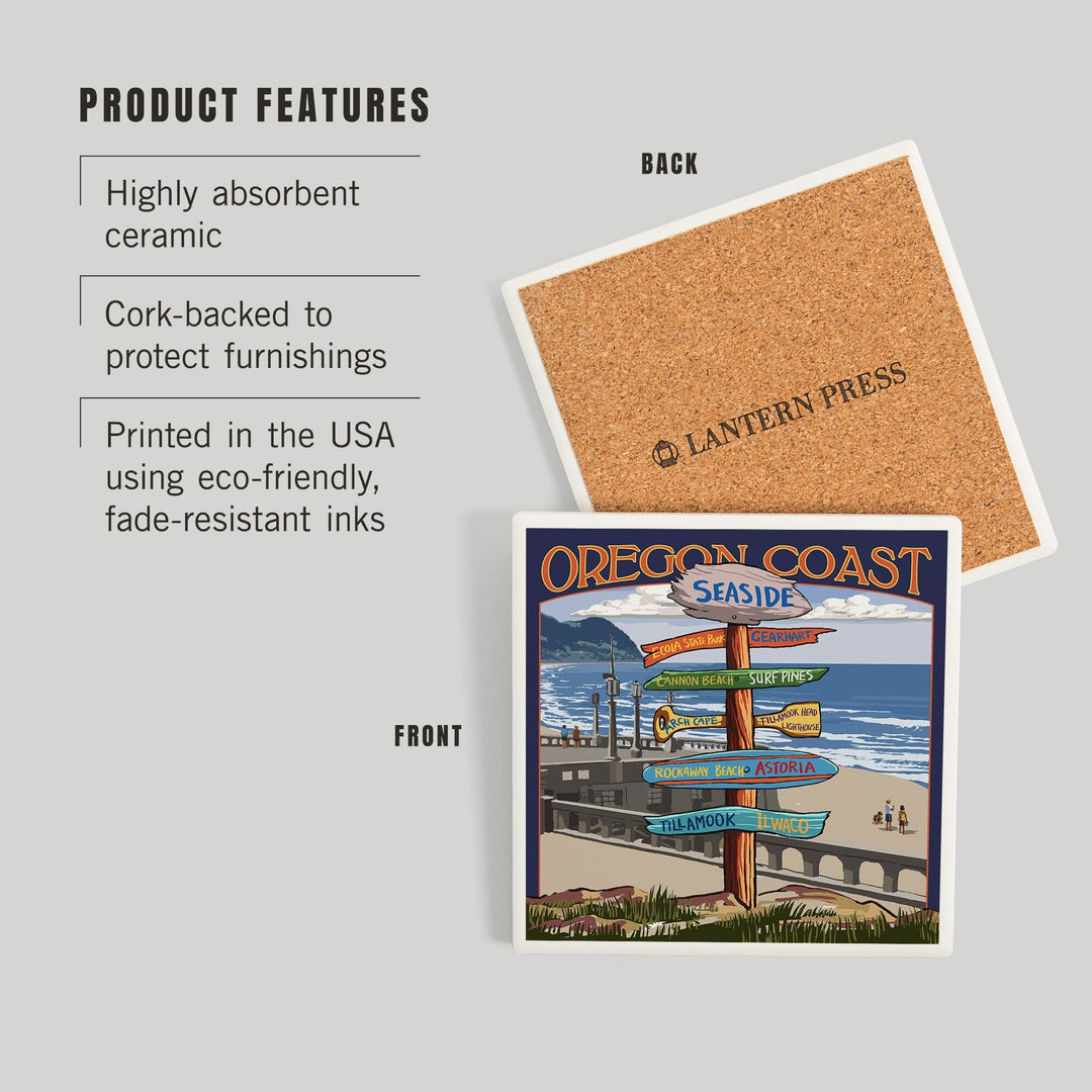 Seaside, Oregon, Signpost, Coasters Coasters Lantern Press