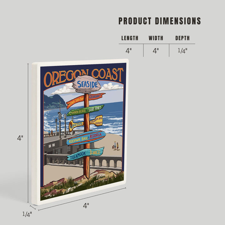 Seaside, Oregon, Signpost, Coasters Coasters Lantern Press