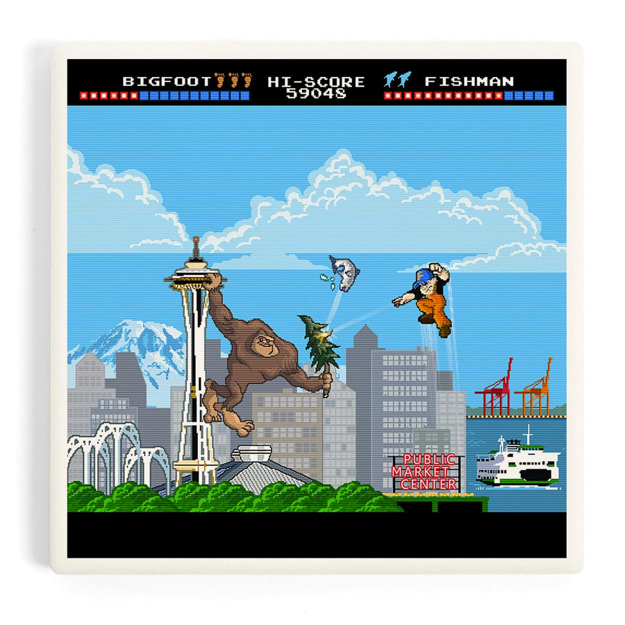 Seattle, Washington, 8-Bit Retro Video Game, Coasters Coasters Lantern Press