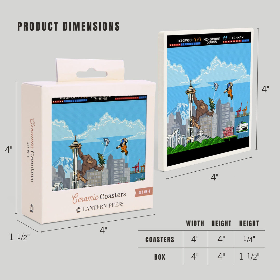 Seattle, Washington, 8-Bit Retro Video Game, Coasters Coasters Lantern Press