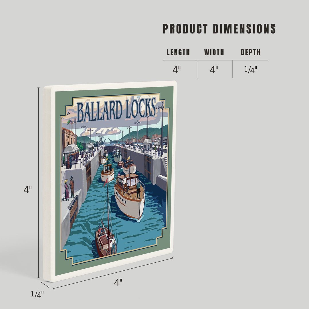 Seattle, Washington, Ballard Locks, Coasters Coasters Lantern Press