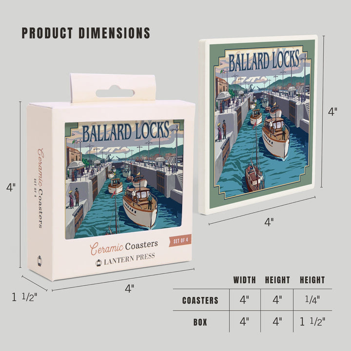 Seattle, Washington, Ballard Locks, Coasters Coasters Lantern Press