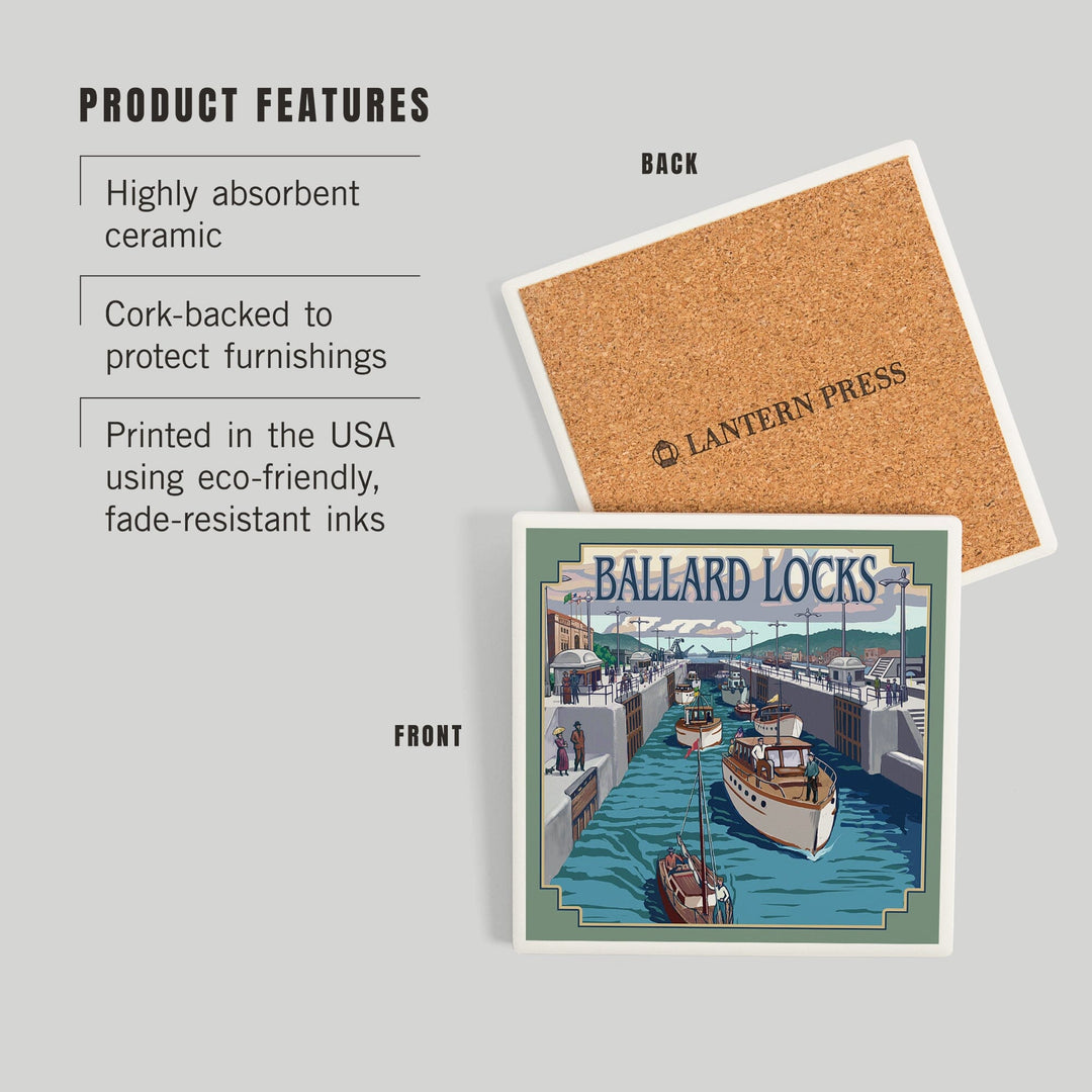 Seattle, Washington, Ballard Locks, Coasters Coasters Lantern Press