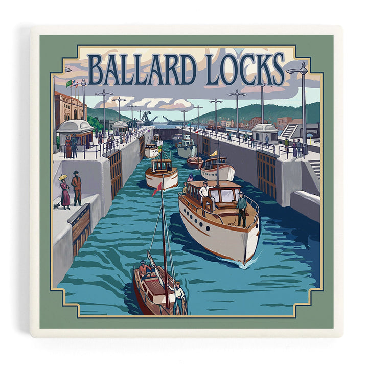 Seattle, Washington, Ballard Locks, Coasters Coasters Lantern Press Coaster