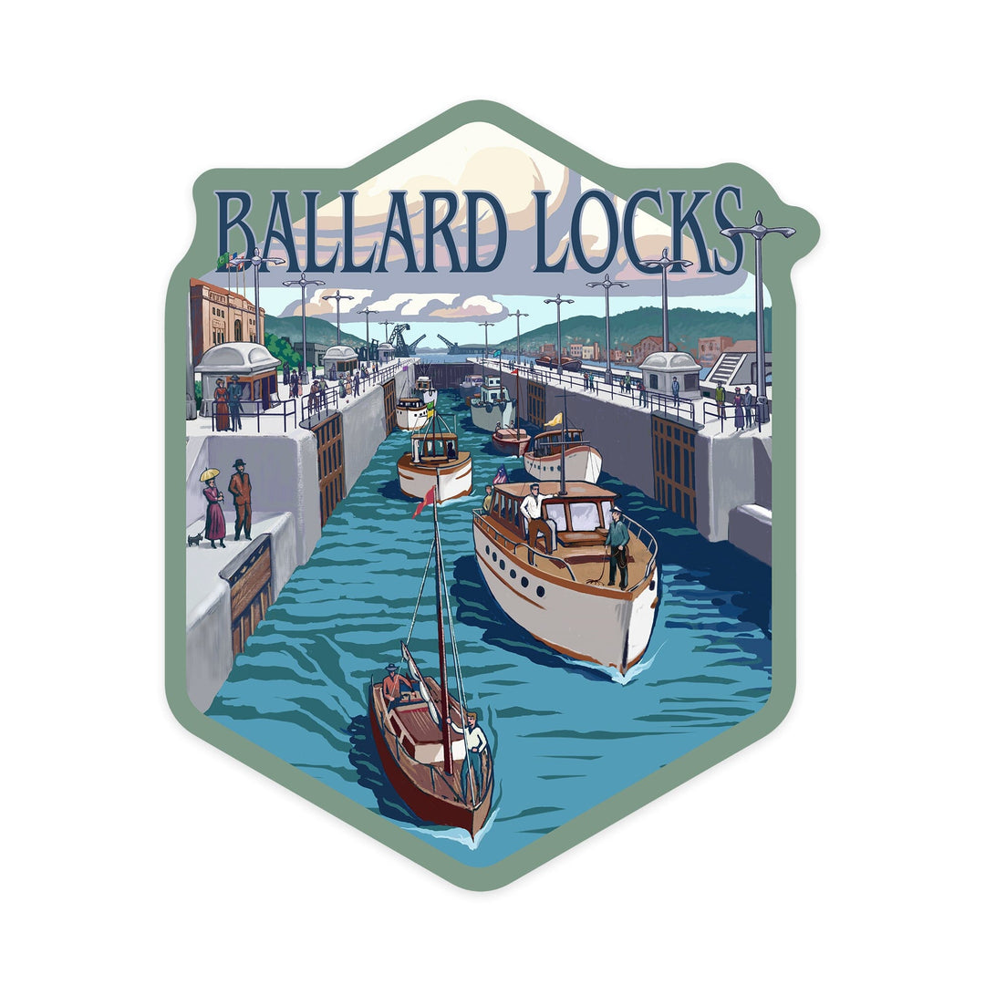Seattle, Washington, Ballard Locks, Contour, Vinyl Sticker Sticker Lantern Press