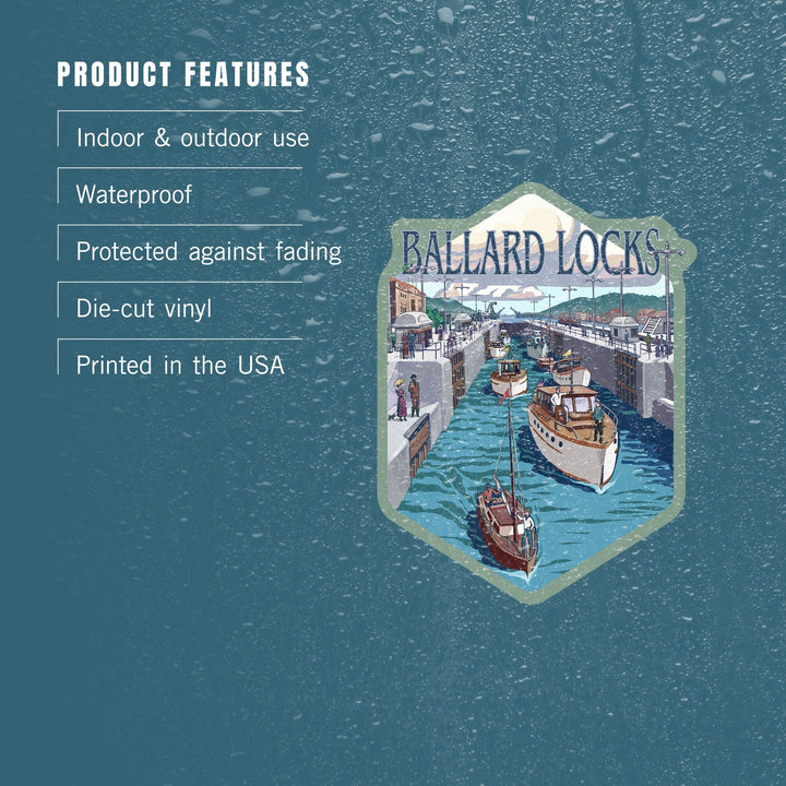 Seattle, Washington, Ballard Locks, Contour, Vinyl Sticker Sticker Lantern Press