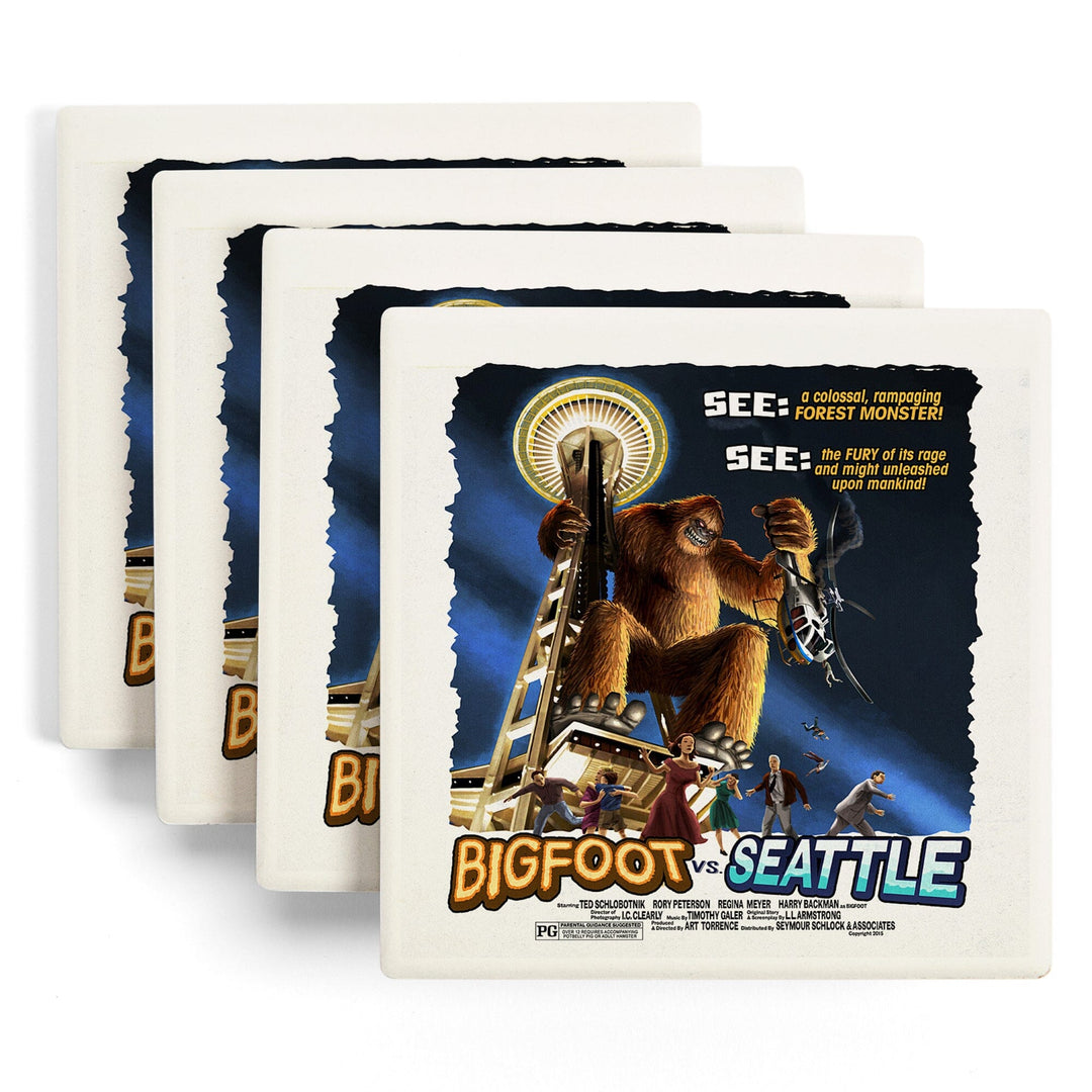 Seattle, Washington, Bigfoot vs Seattle, Coasters Coasters Lantern Press