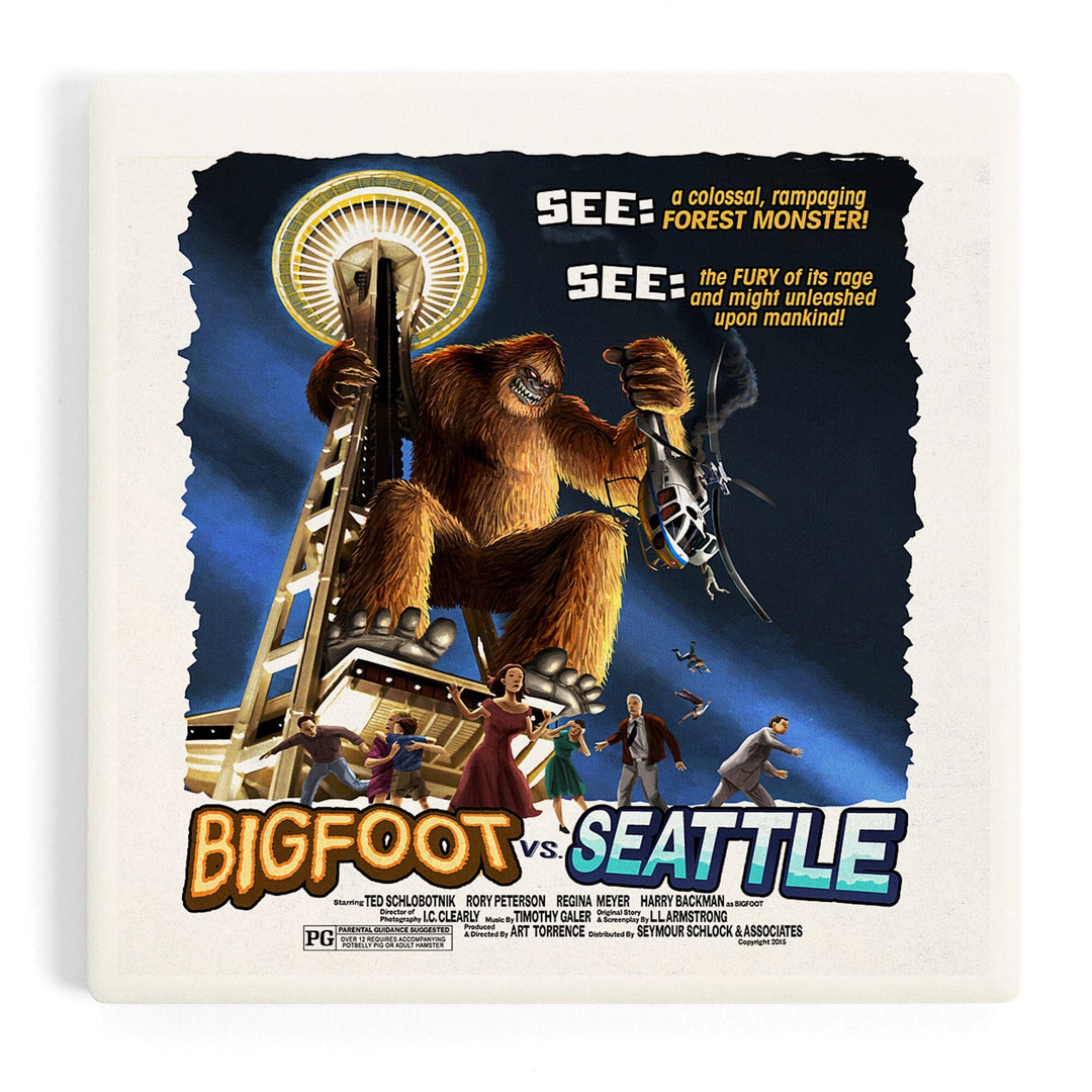Seattle, Washington, Bigfoot vs Seattle, Coasters Coasters Lantern Press