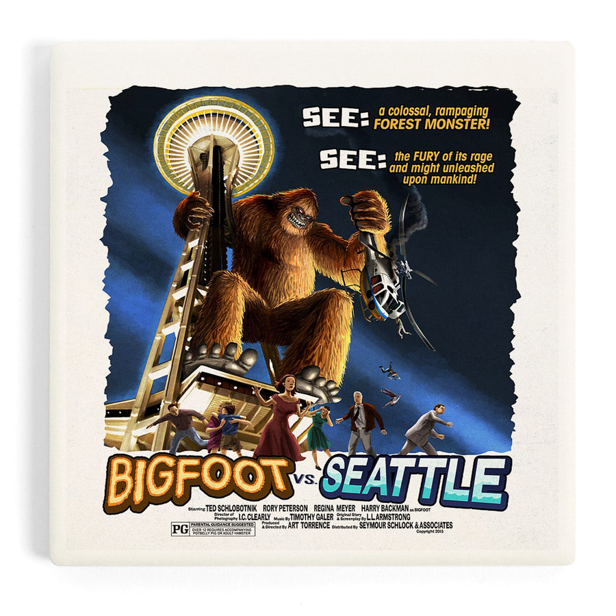 Seattle, Washington, Bigfoot vs Seattle, Coasters Coasters Lantern Press
