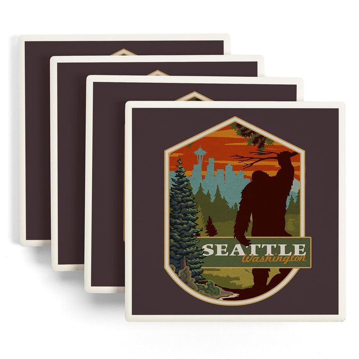 Seattle, Washington, Bigfoot, WPA Style,, Coasters Coasters Lantern Press