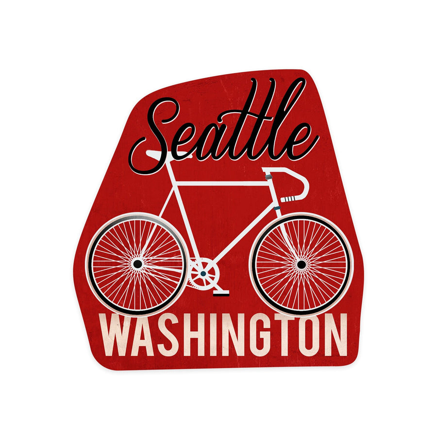 Seattle, Washington, Bike, Script Screenprint Style, Contour, Lantern Press Artwork, Vinyl Sticker Sticker Lantern Press