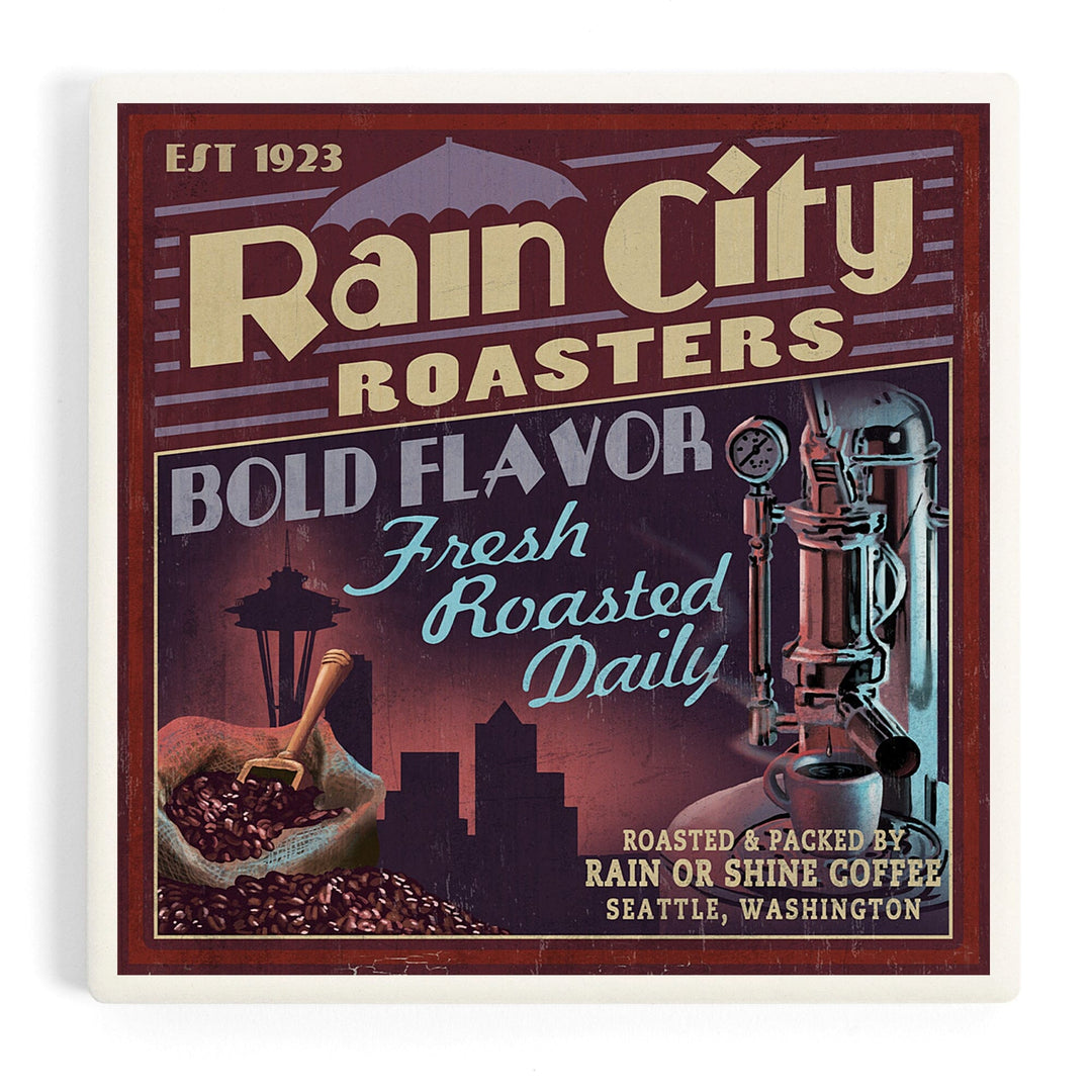 Seattle, Washington, Coffee Roasters Vintage Sign, Coasters Coasters Lantern Press