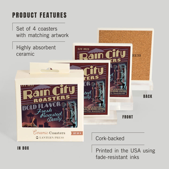 Seattle, Washington, Coffee Roasters Vintage Sign, Coasters Coasters Lantern Press