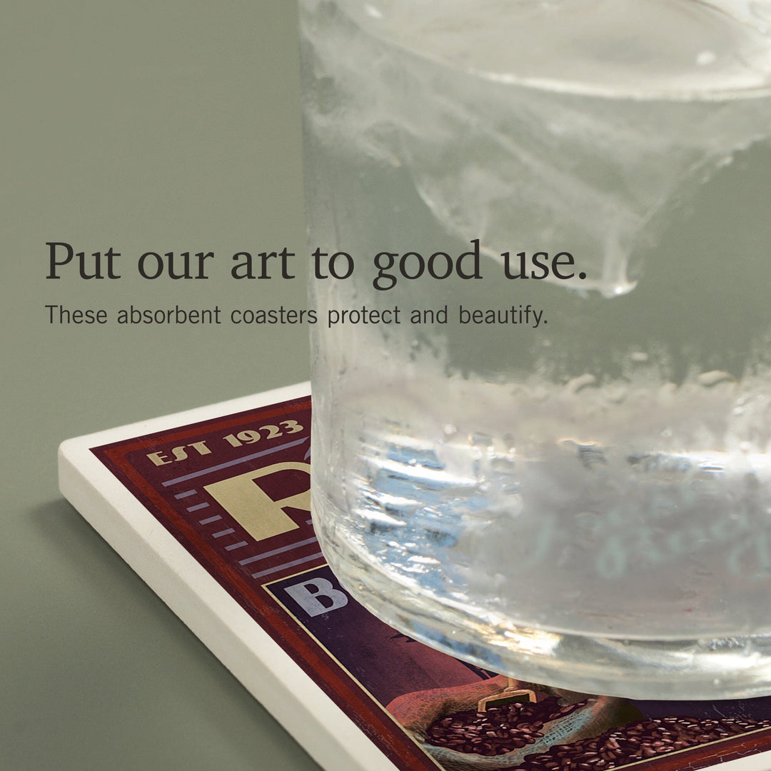 Seattle, Washington, Coffee Roasters Vintage Sign, Coasters Coasters Lantern Press