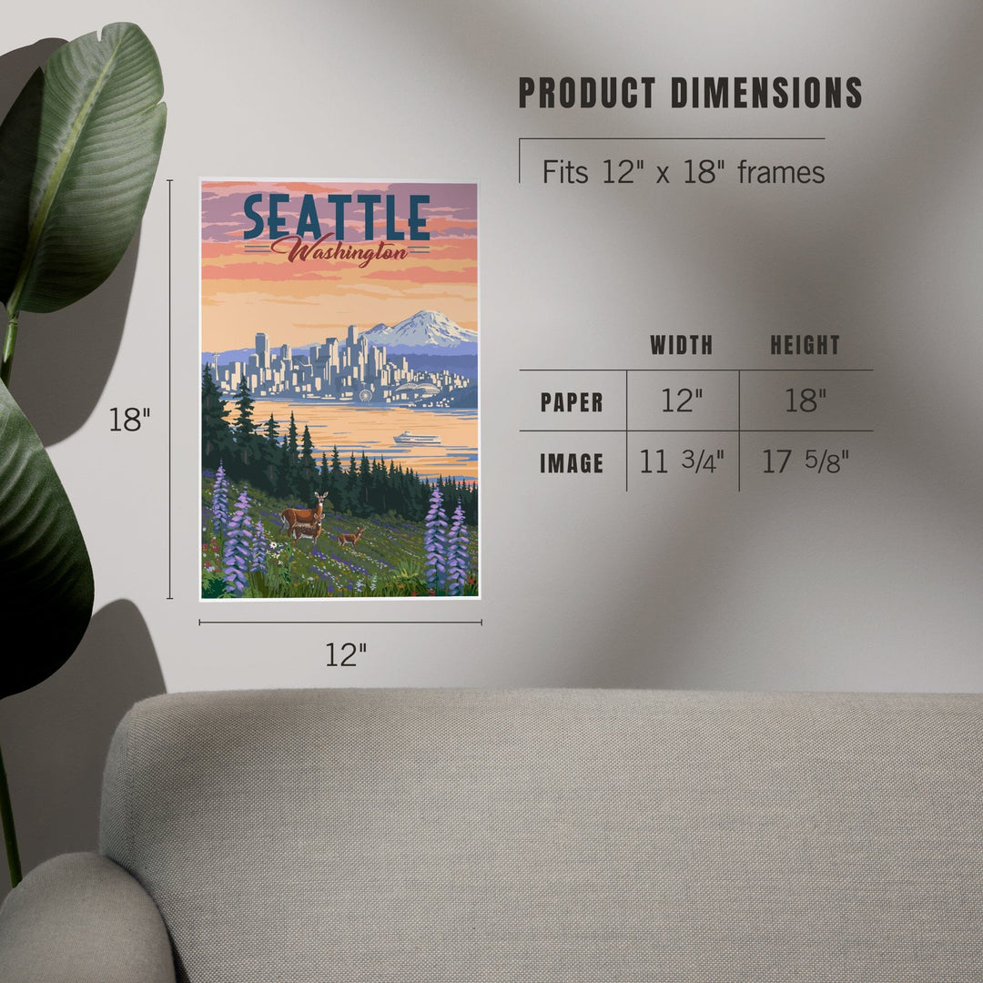 Seattle, Washington, Deer and Spring Flowers, Art & Giclee Prints Art Lantern Press