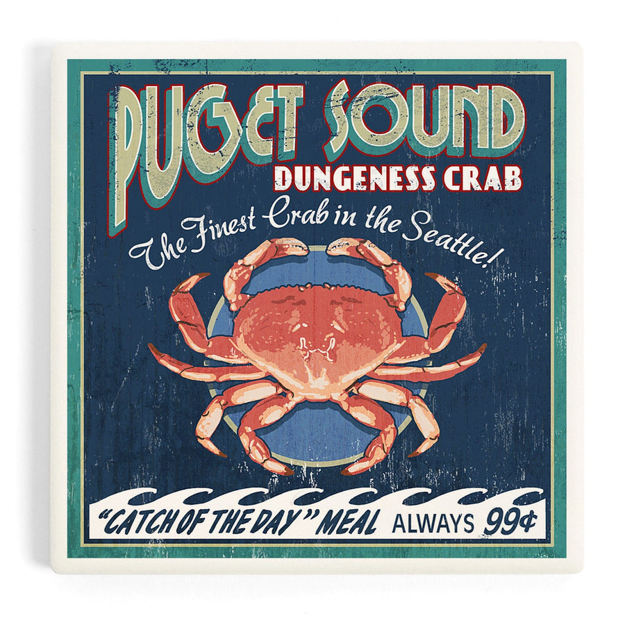 Seattle, Washington, Dungeness Crab Vintage Sign, Coasters Coasters Lantern Press