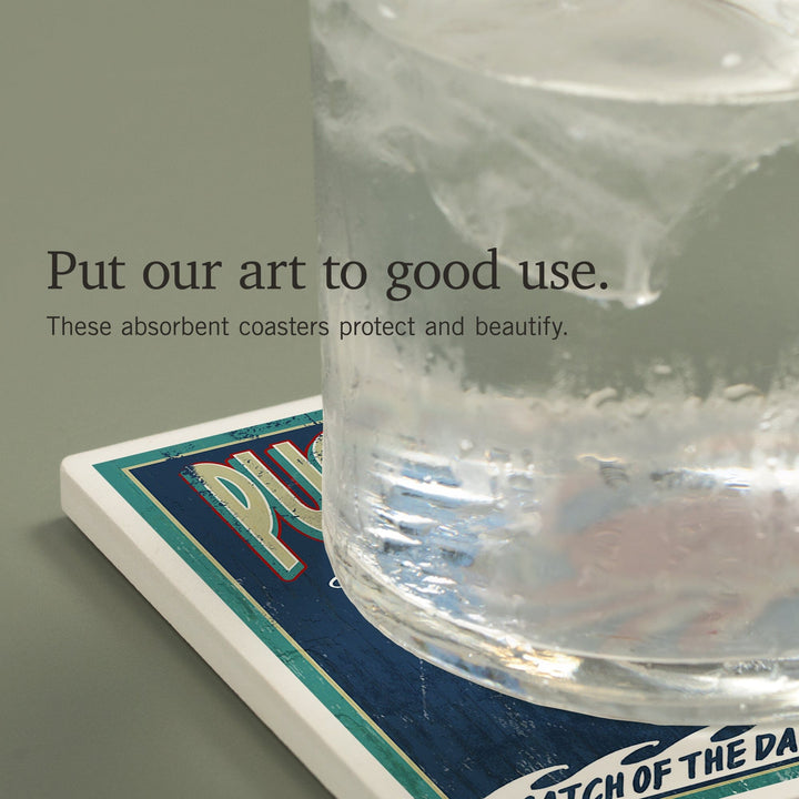 Seattle, Washington, Dungeness Crab Vintage Sign, Coasters Coasters Lantern Press