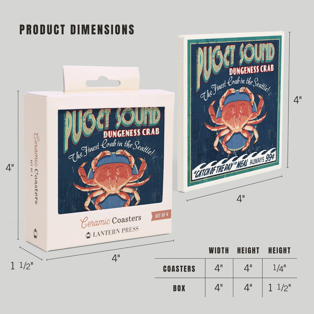 Seattle, Washington, Dungeness Crab Vintage Sign, Coasters Coasters Lantern Press