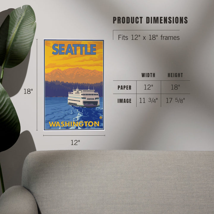 Seattle, Washington, Ferry and Mountains, Art & Giclee Prints Art Lantern Press