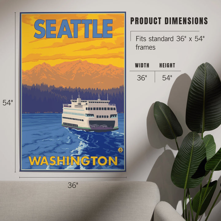 Seattle, Washington, Ferry and Mountains, Art & Giclee Prints Art Lantern Press