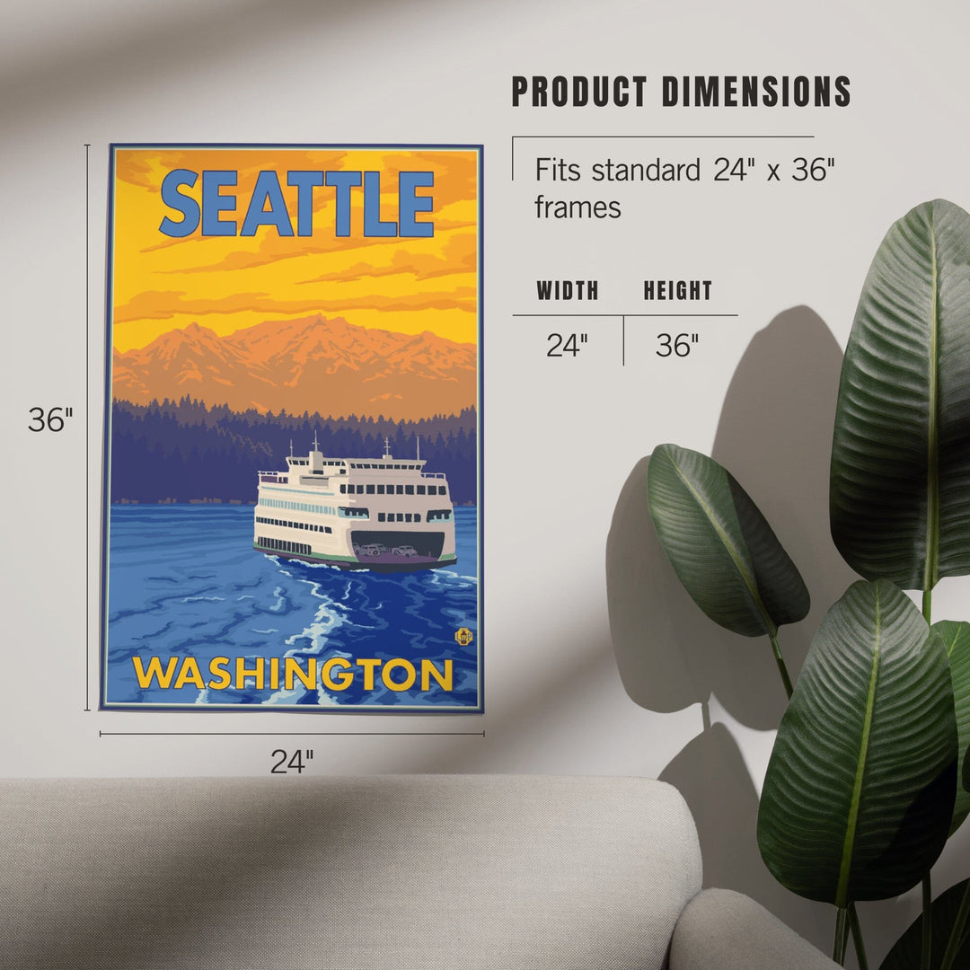 Seattle, Washington, Ferry and Mountains, Art & Giclee Prints Art Lantern Press