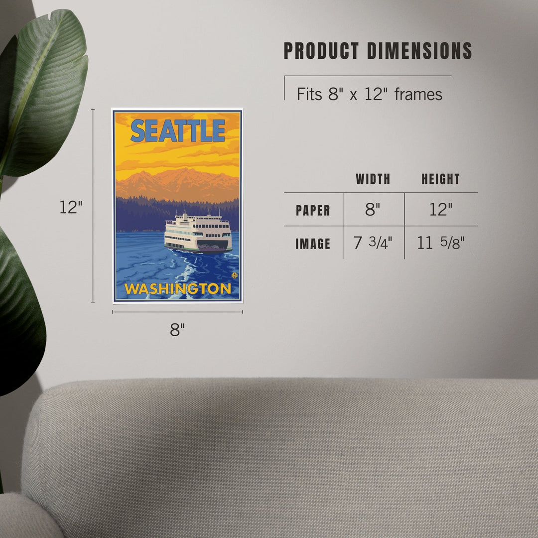 Seattle, Washington, Ferry and Mountains, Art & Giclee Prints Art Lantern Press