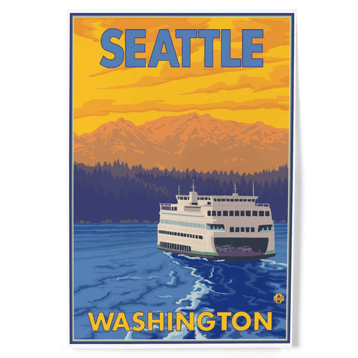 Seattle, Washington, Ferry and Mountains, Art & Giclee Prints Art Lantern Press