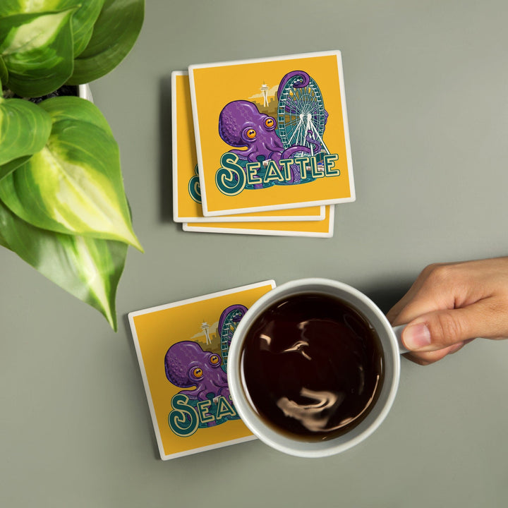 Seattle, Washington, Giant Octopus,, Coasters Coasters Lantern Press