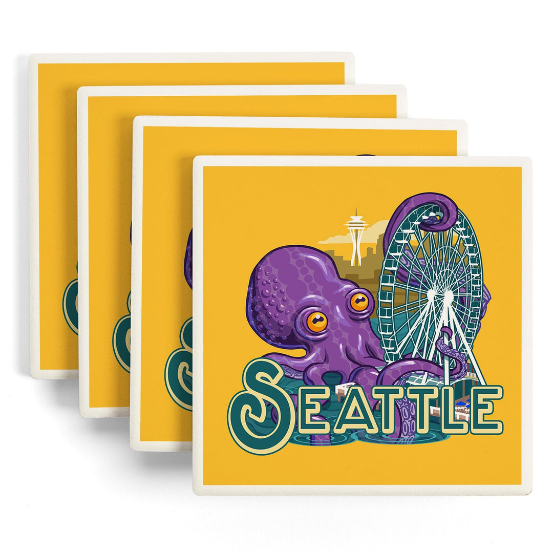 Seattle, Washington, Giant Octopus,, Coasters Coasters Lantern Press