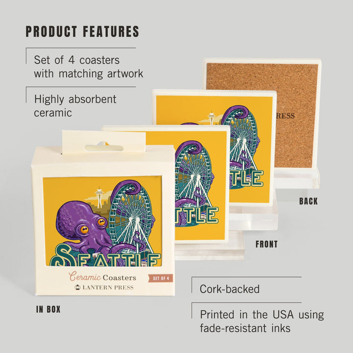 Seattle, Washington, Giant Octopus,, Coasters Coasters Lantern Press