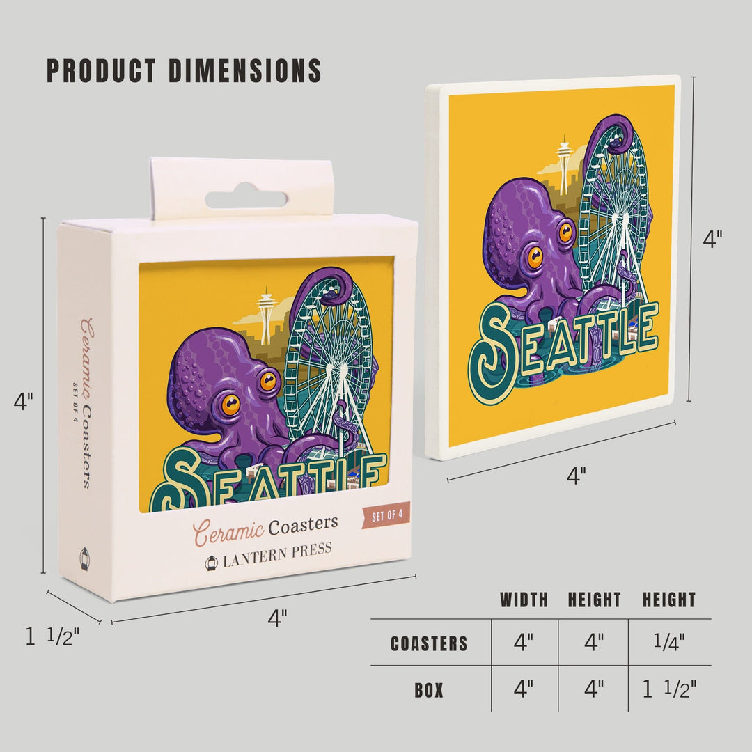 Seattle, Washington, Giant Octopus,, Coasters Coasters Lantern Press