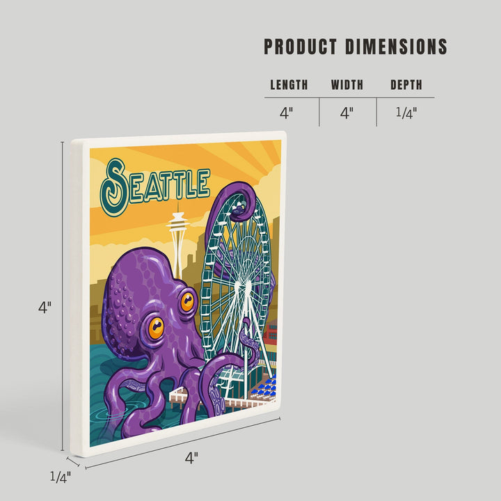 Seattle, Washington, Giant Octopus, Coasters Coasters Lantern Press