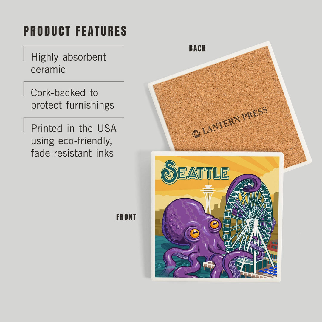 Seattle, Washington, Giant Octopus, Coasters Coasters Lantern Press
