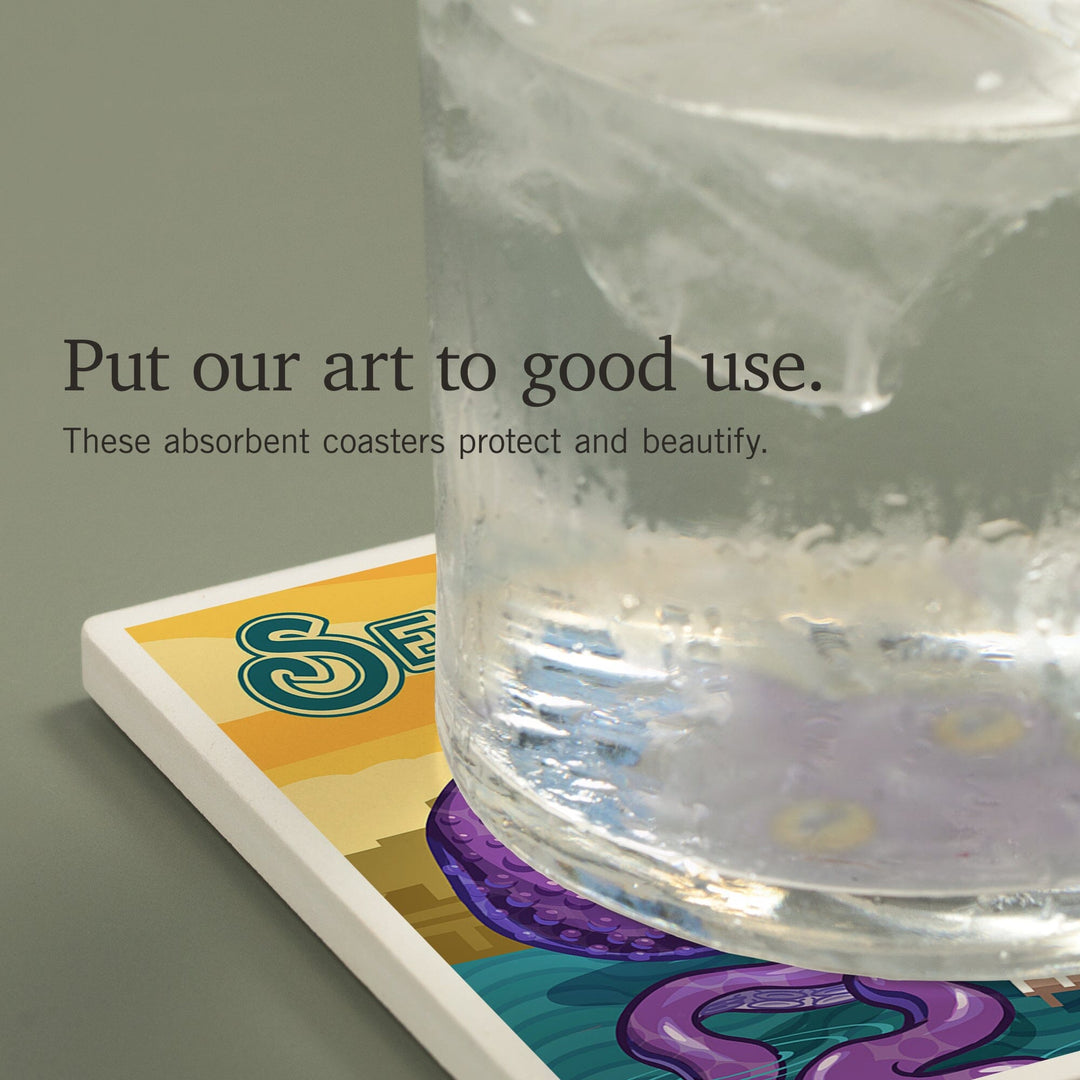 Seattle, Washington, Giant Octopus, Coasters Coasters Lantern Press