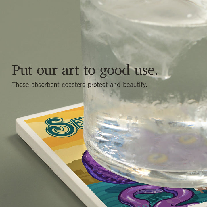 Seattle, Washington, Giant Octopus, Coasters Coasters Lantern Press