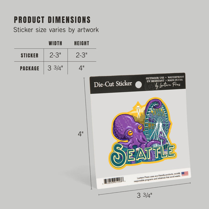 Seattle, Washington, Giant Octopus, Contour, Lantern Press Artwork, Vinyl Sticker Sticker Lantern Press