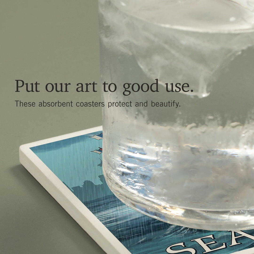 Seattle, Washington, Kraken Attacking Ship, Coasters Coasters Lantern Press