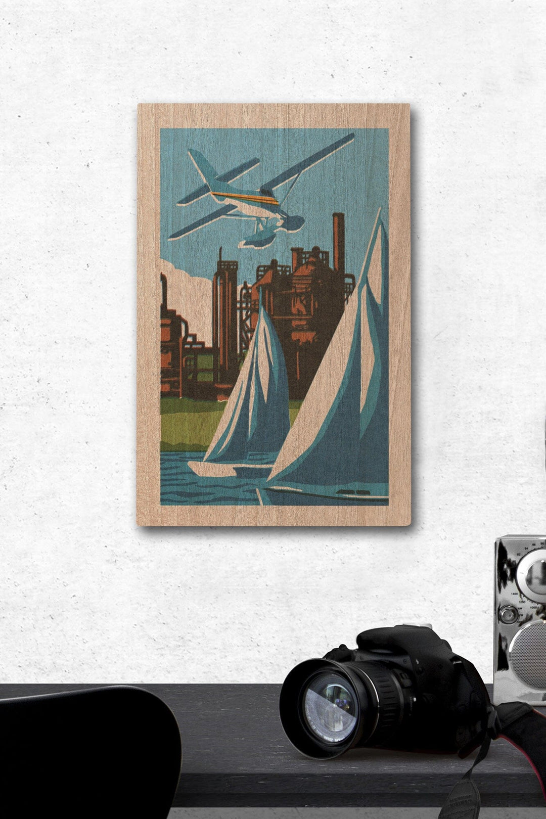 Seattle, Washington, Lake Union, Woodblock, Lantern Press Artwork, Wood Signs and Postcards Wood Lantern Press 12 x 18 Wood Gallery Print