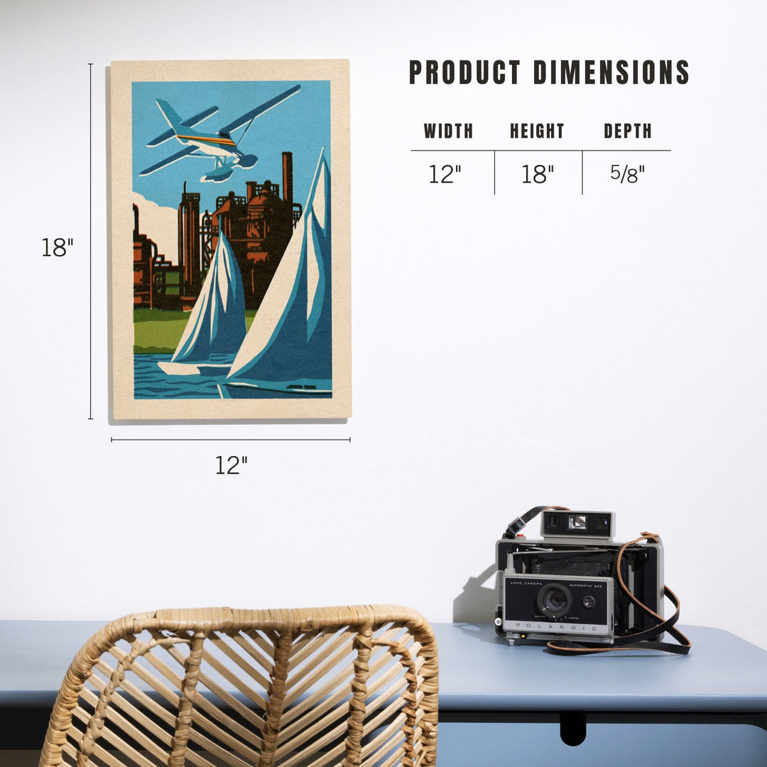 Seattle, Washington, Lake Union, Woodblock, Lantern Press Artwork, Wood Signs and Postcards Wood Lantern Press