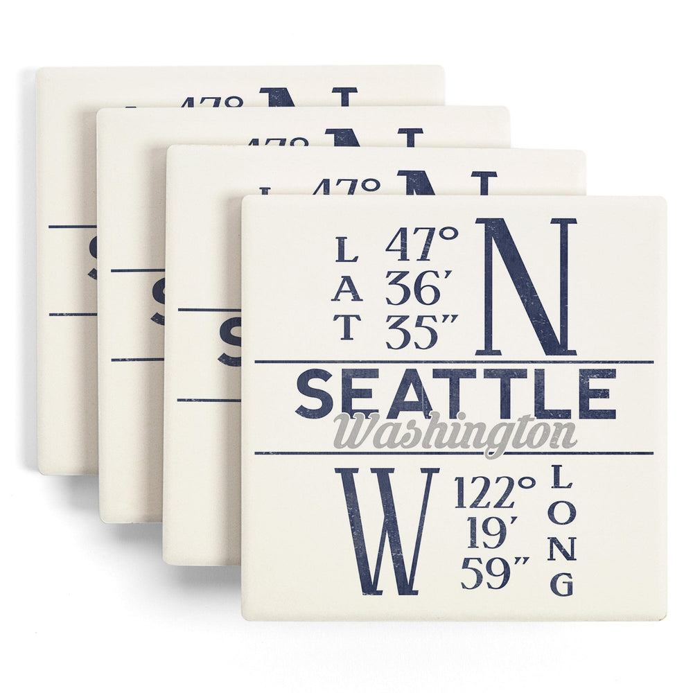 Seattle, Washington, Latitude and Longitude (Blue), Coasters Coasters Lantern Press