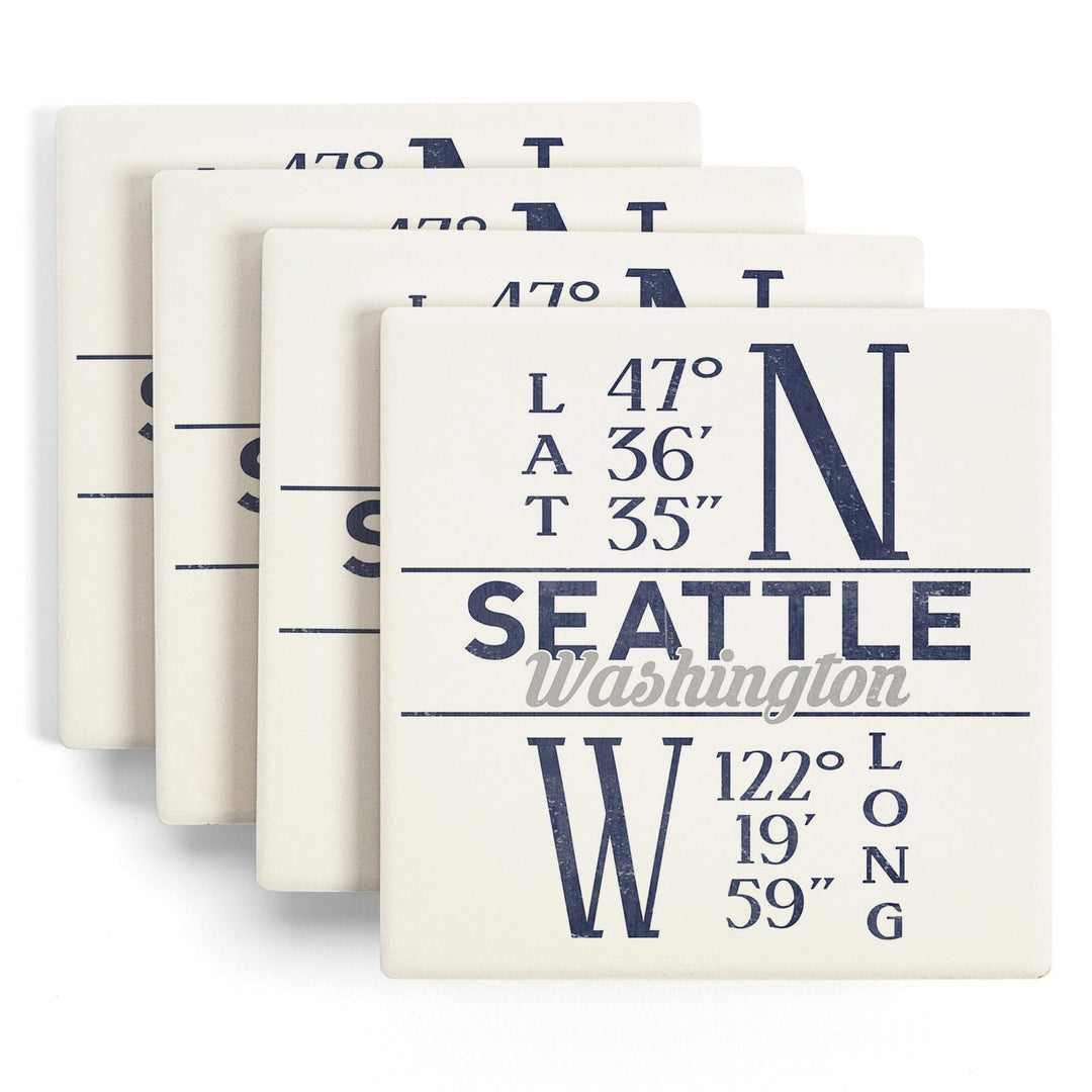 Seattle, Washington, Latitude and Longitude (Blue), Coasters Coasters Lantern Press