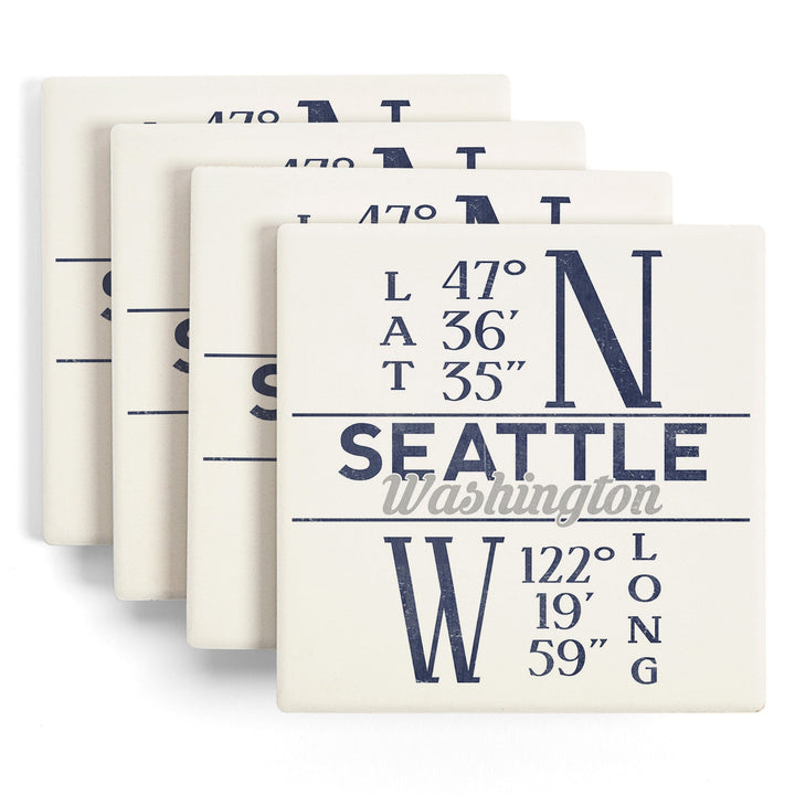 Seattle, Washington, Latitude and Longitude (Blue), Coasters Coasters Lantern Press