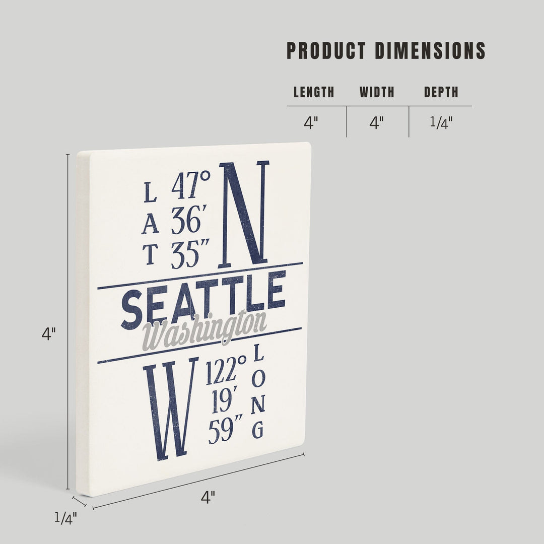 Seattle, Washington, Latitude and Longitude (Blue), Coasters Coasters Lantern Press