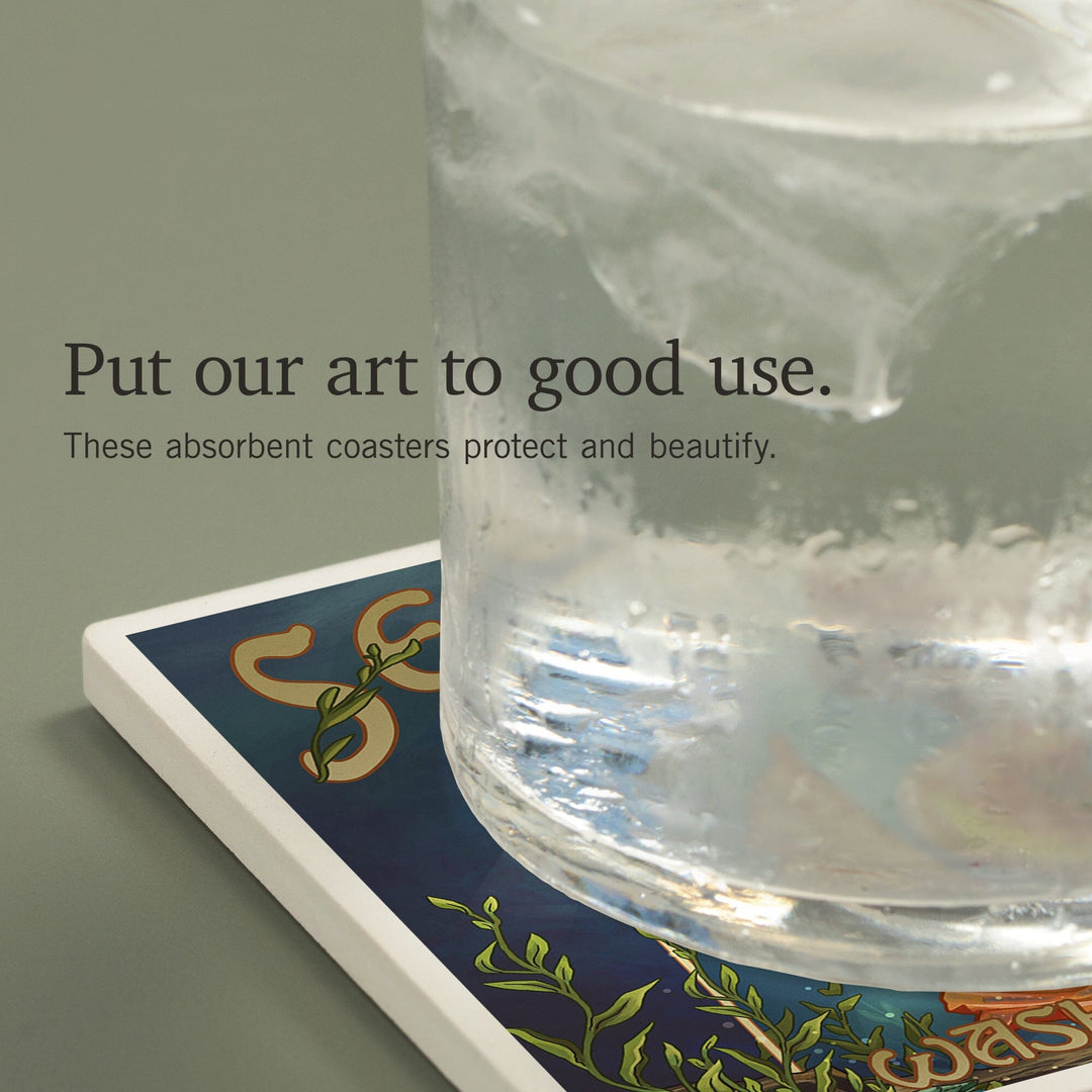 Seattle, Washington, Mermaid Scene, Coasters Coasters Lantern Press