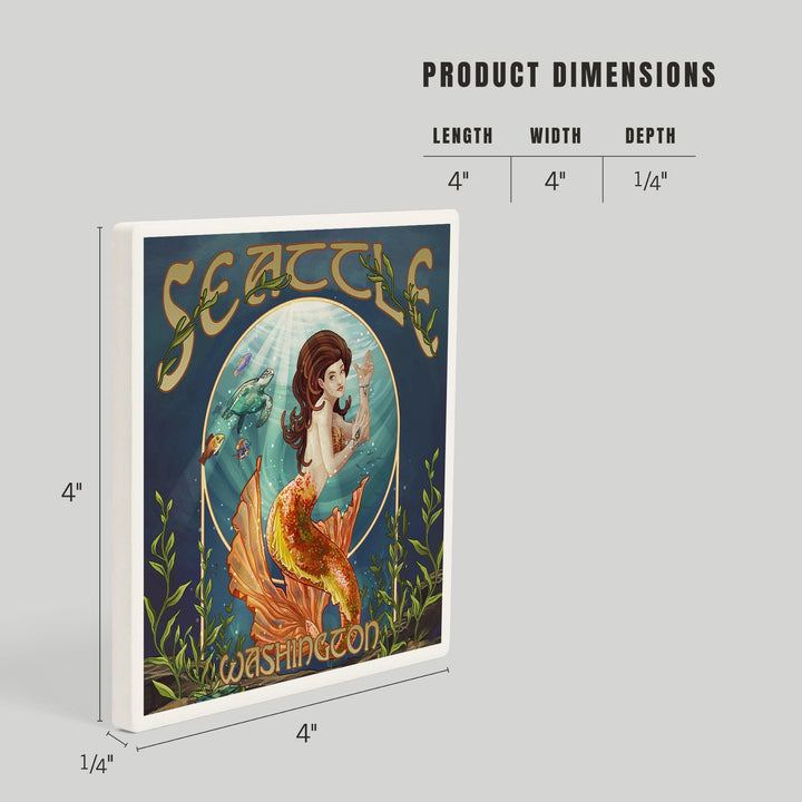 Seattle, Washington, Mermaid Scene, Coasters Coasters Lantern Press